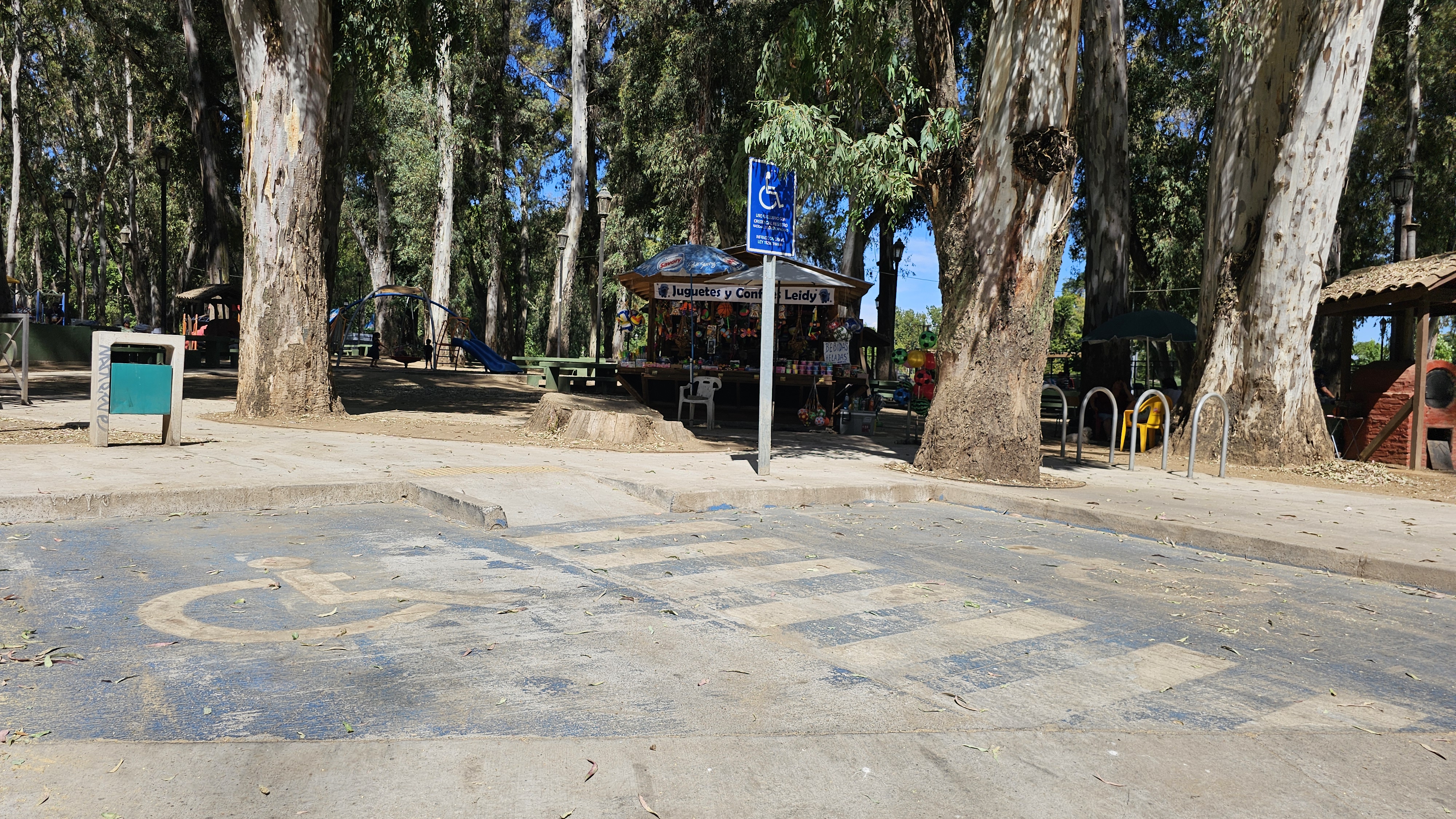 fotografía del Estacionamiento para personas con discapacidad que cuenta con 2 sectores, en el centro está la delimitación para desender de los vehículos